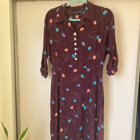 Christy Dawn Printed Button Up dress Plum Medium - Picture 3 of 5